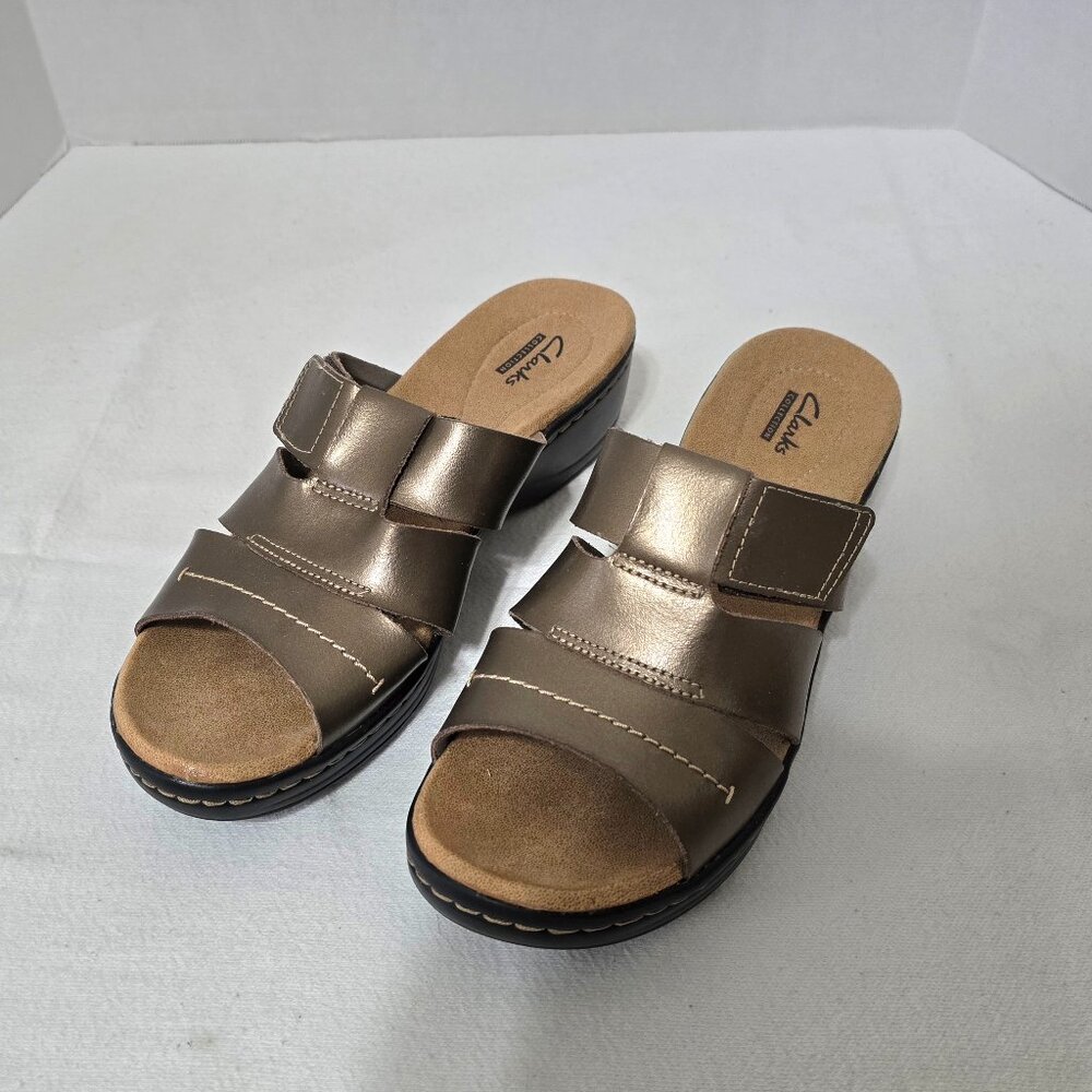 NEW Clarks Collection Slide Casual Slip On Bronze Leather Sandals Size 8 Med